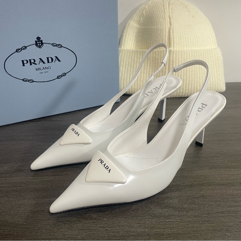 Prada White Slingback Heels